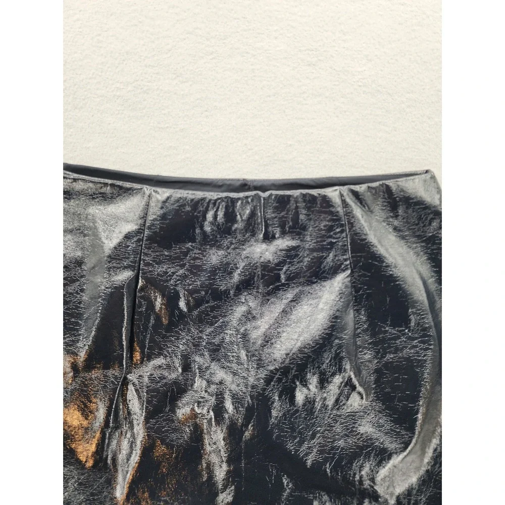 Abercrombie & Fitch Vegan Leather Metallic Crackle Mini Skort Silver Black Med‎